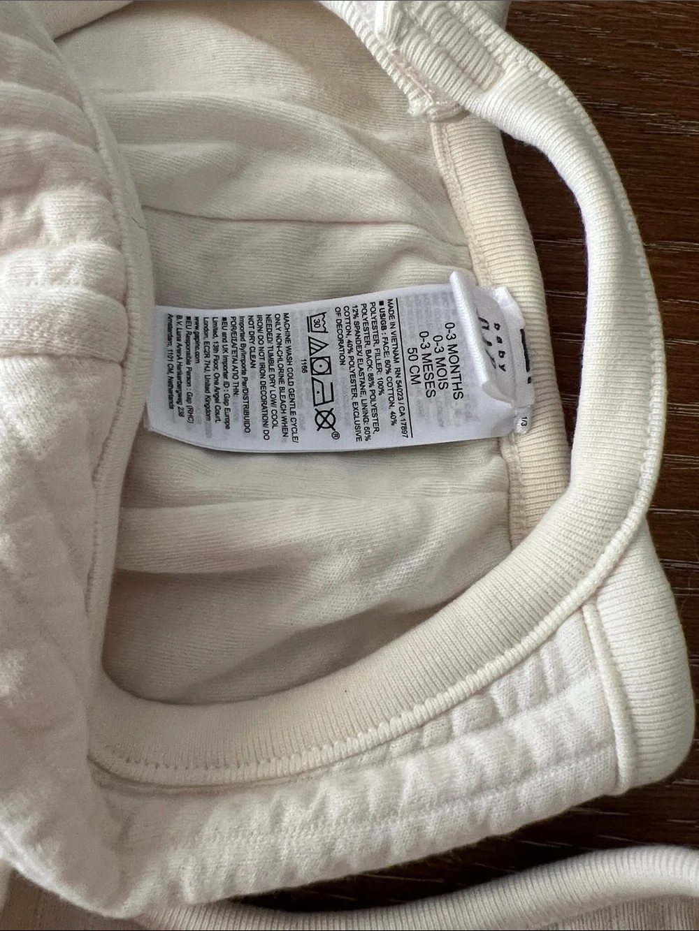 Baby Gap Cream Quilted Baby Footie with Bear-Ear Hood
